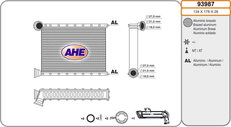 AHE Scambiatore calore, Riscaldamento abitacolo 93987
