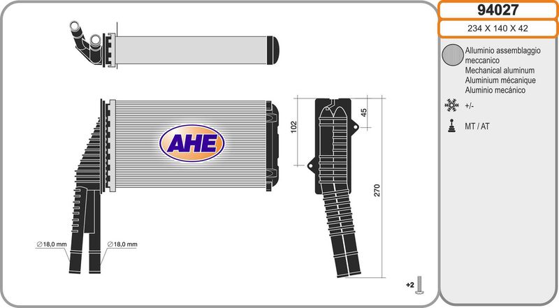 AHE Scambiatore calore, Riscaldamento abitacolo 94027