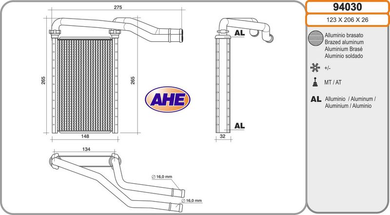 AHE Scambiatore calore, Riscaldamento abitacolo 94030
