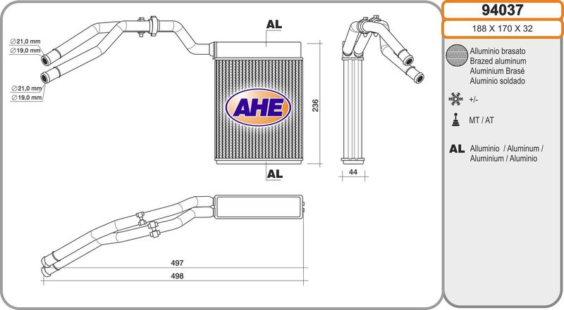 AHE Scambiatore calore, Riscaldamento abitacolo 94037