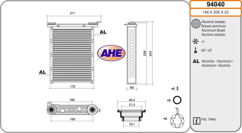 AHE Scambiatore calore, Riscaldamento abitacolo 94040