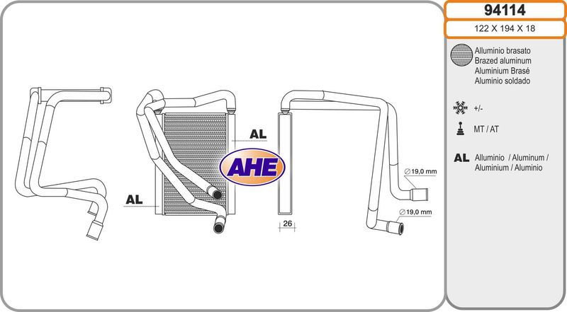 AHE Scambiatore calore, Riscaldamento abitacolo 94114